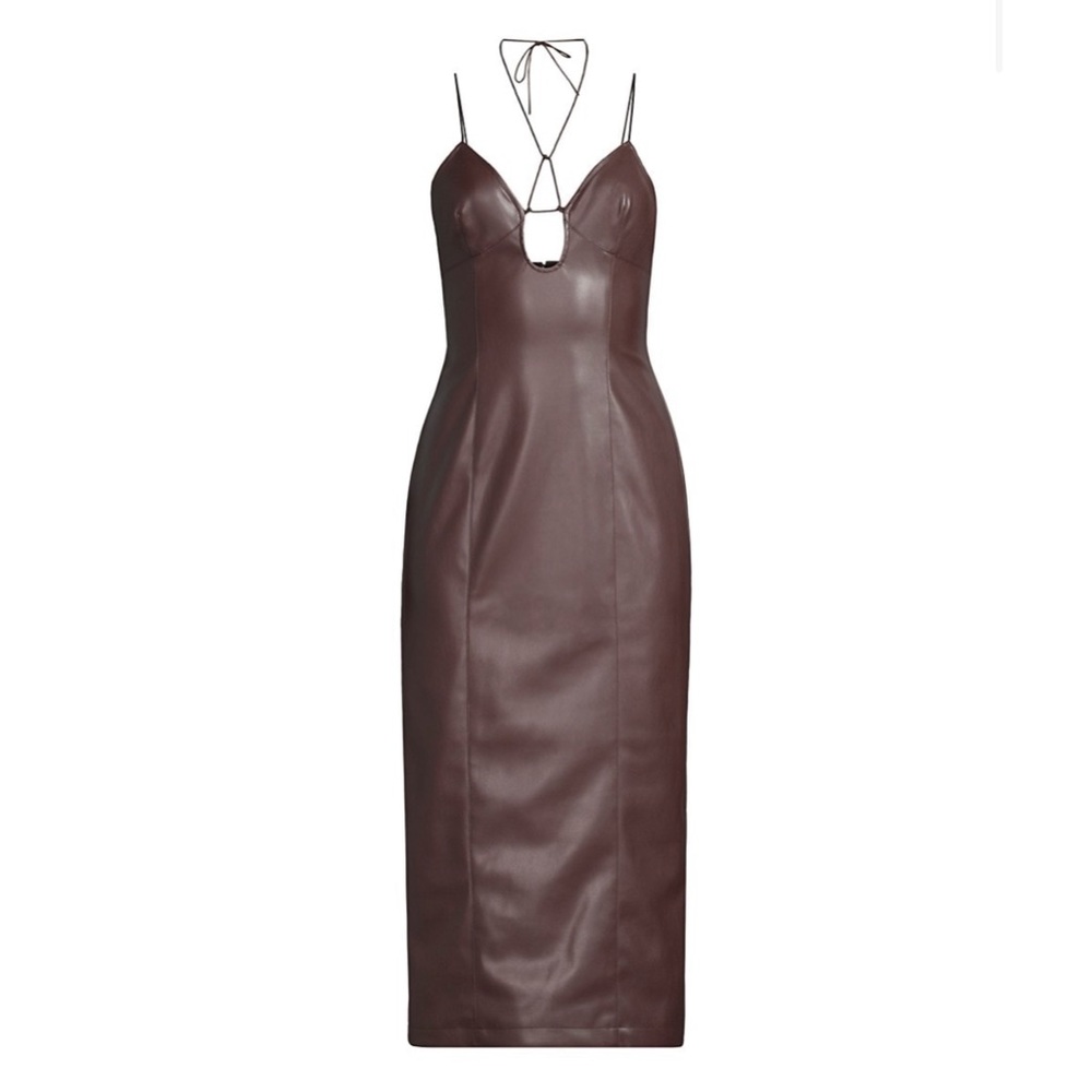 MISHA Cary Faux Leather Midi Dress